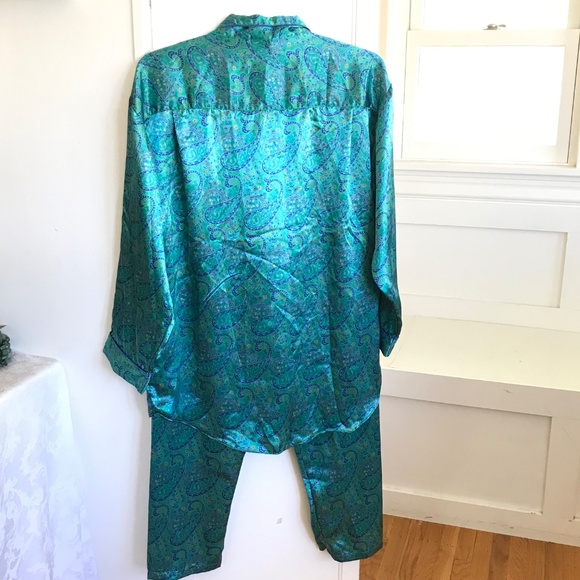 CACIQUE LINGERIE Satin Paisley Pajamas Green 2 Piece Sleep Set Womens Size Large - Picture 5 of 16